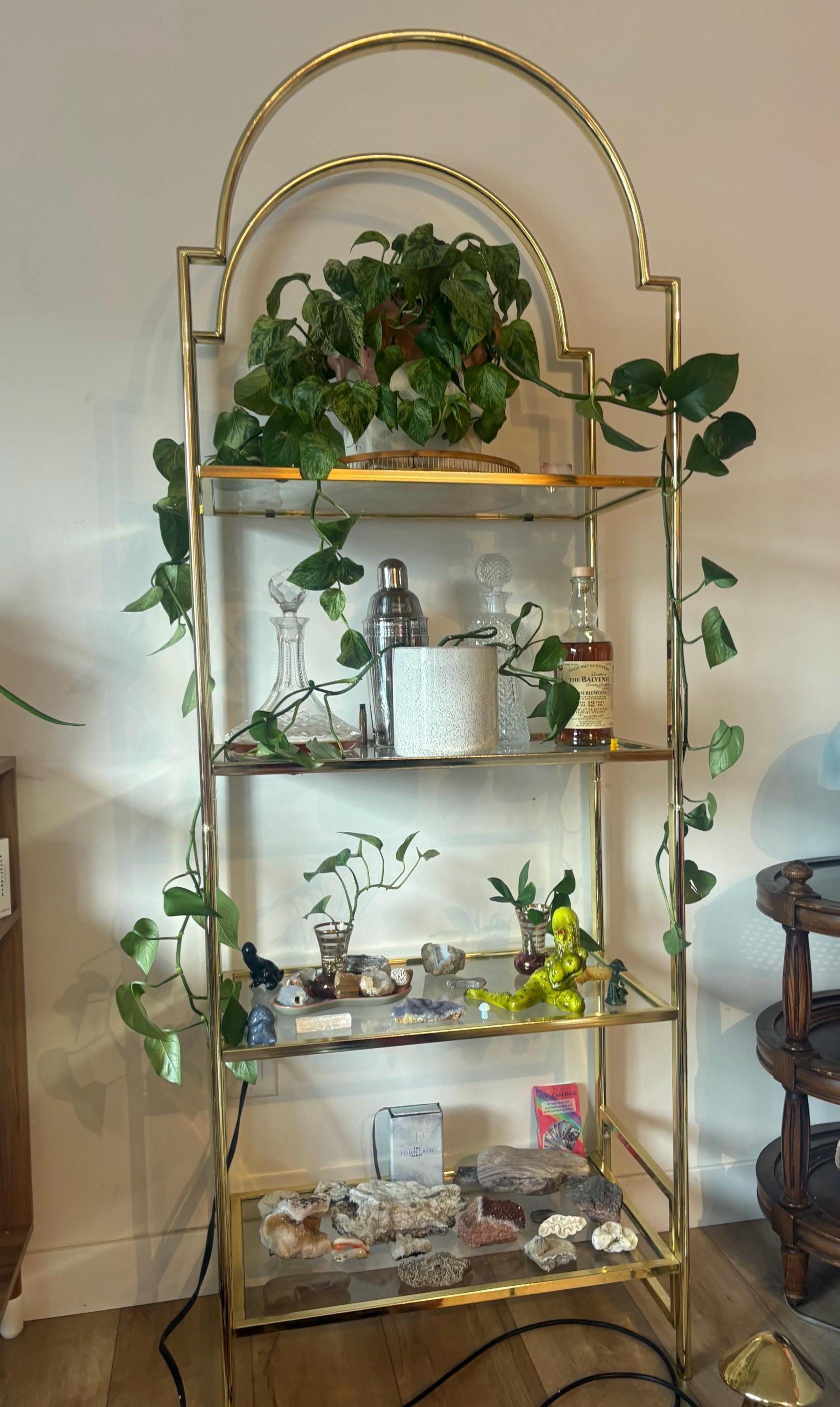 Vintage Brass Shelving Unit | Hollywood Regency Etagere Shelf for