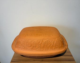 Teglia da forno in terracotta non smaltata Romertopf 113, teglia per pane, forno in terracotta, Germania Ovest, stile moderno di metà secolo.