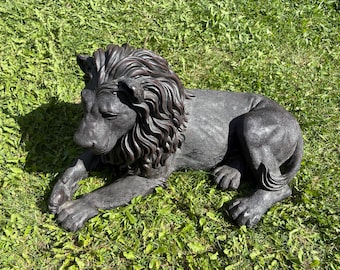Magnesia Lion Statue Indoor Outdoor Garden Decor  Hand Animal Figurine African Safari Wildlife Home Accent Piece
