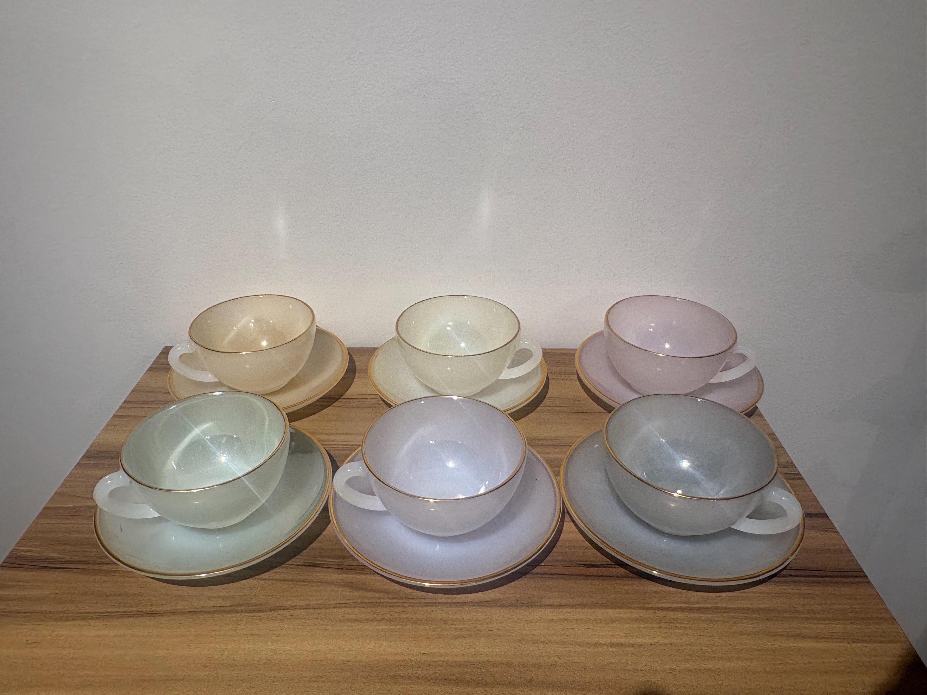 Lot de 3 tasses avec leur soucoupe arcopal modèle arlequin vintage