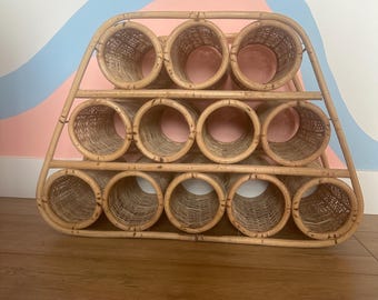 Vintage Bamboo + Rattan Wine Bottle Rack - Twelve (12) Bottle Capacity