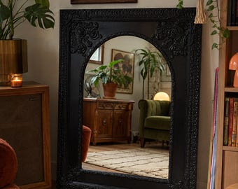 Vintage Arched Wall Mirror with Square Frame | Large Decorative Mantel Mirror | Entryway, Bedroom or Living Room Decor | 39 x 31 Inch