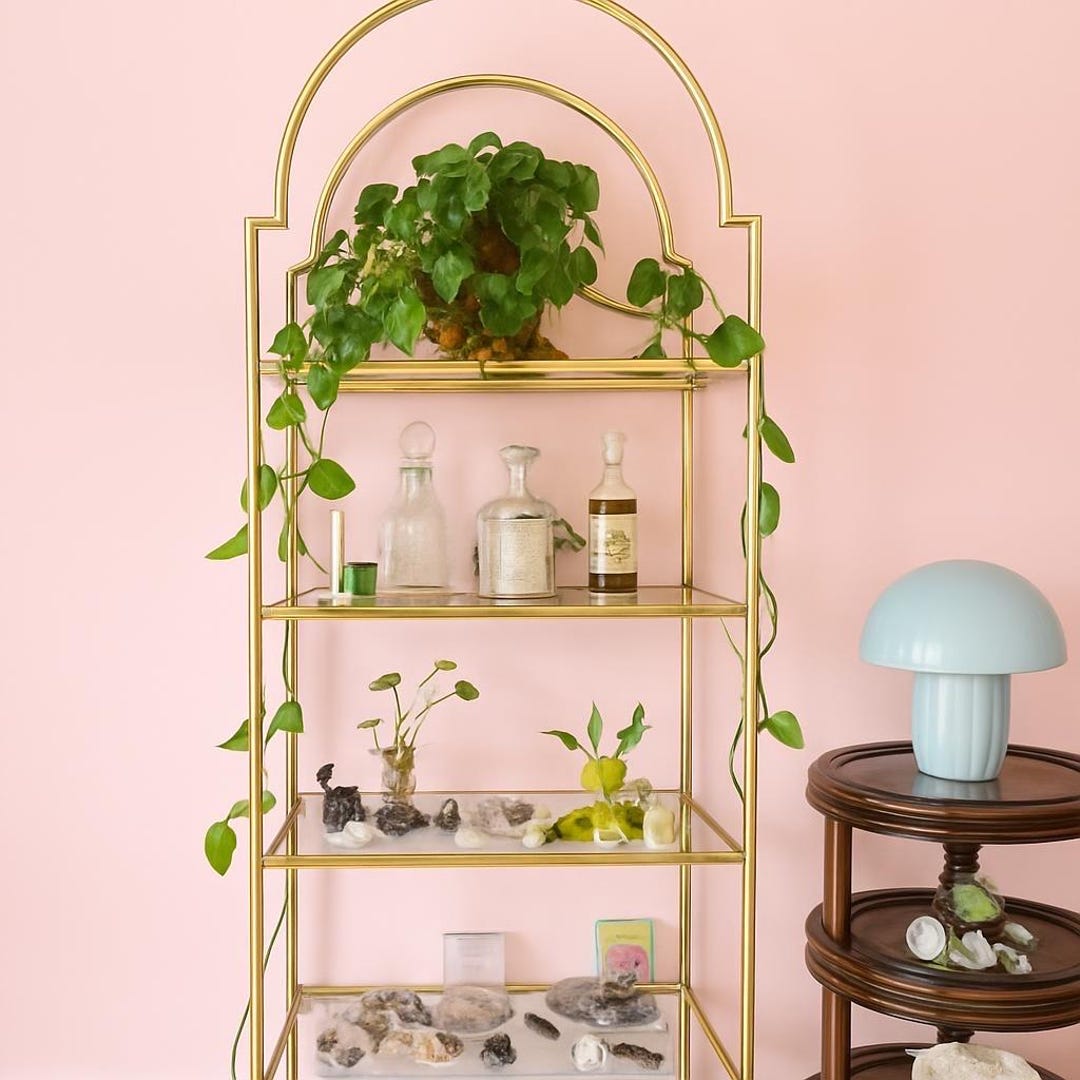 Vintage Brass Shelving Unit | Hollywood Regency Etagere Shelf for