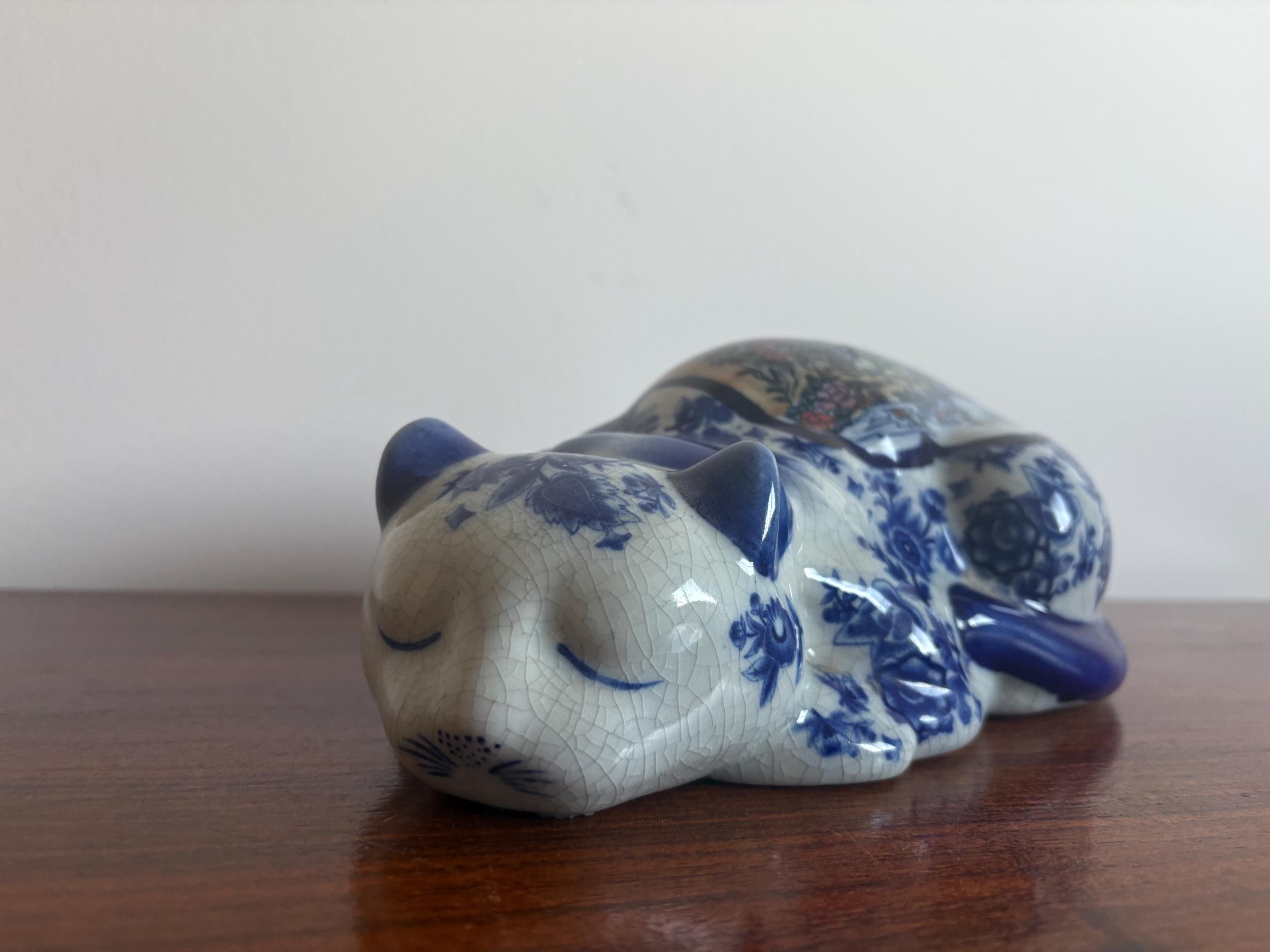 青と白の磁器の猫 - Etsy 日本