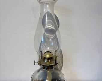 Vintage 1950s Lamp Light Farms Clear Hobnail Glass Kerosene Oil Lamp w Sticker