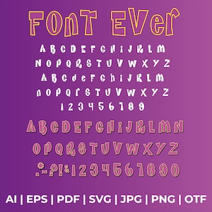 Font Vector Cartoon Glamour. Vector patterns in svg, ai, pdf, otf, eps, png, jpg format.