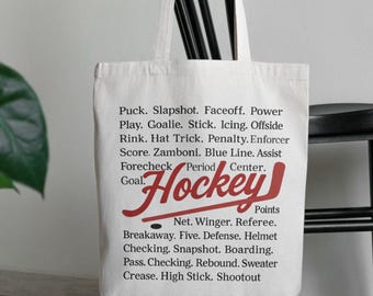 Hockey Word Art Tote Bag, Game Day Carryall, Hockey Mom Gift