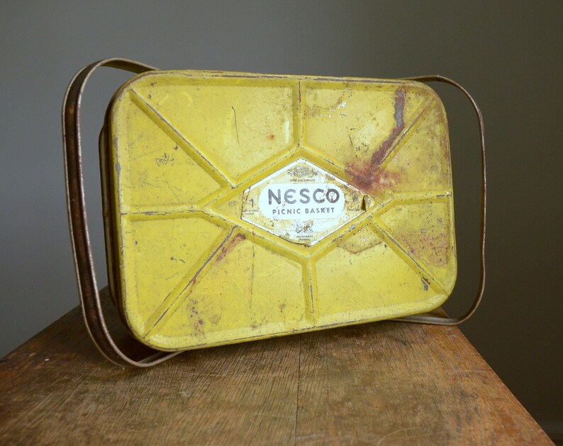 Vintage 1950s Metal Nesco Picnic Basket .. Yellow and Black Etsy