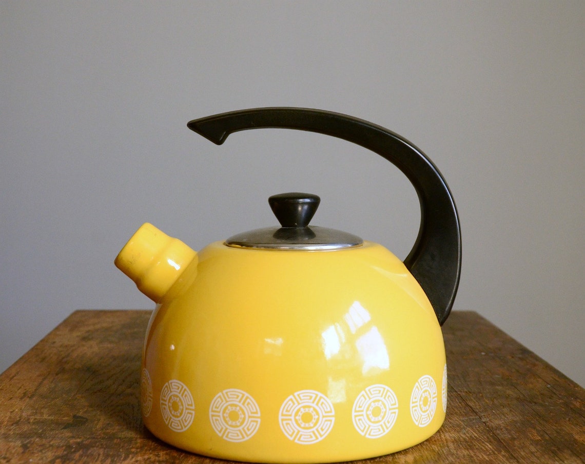 Vintage Enamel Tea Kettle .. Mustard Yellow Etsy