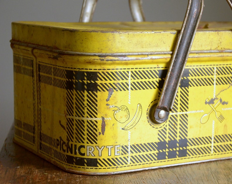 Vintage 1950s Metal Nesco Picnic Basket .. Yellow and Black Etsy