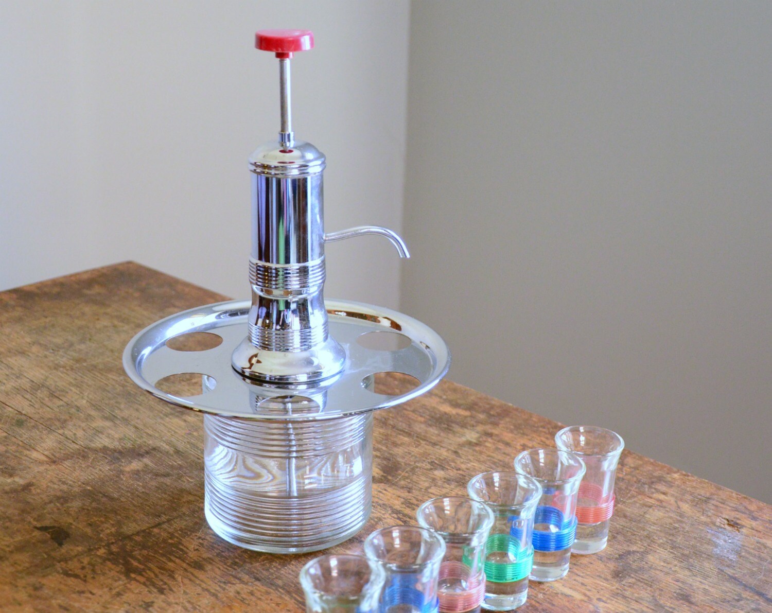 Vintage Liquor Dispenser and Shot Glasses Etsy