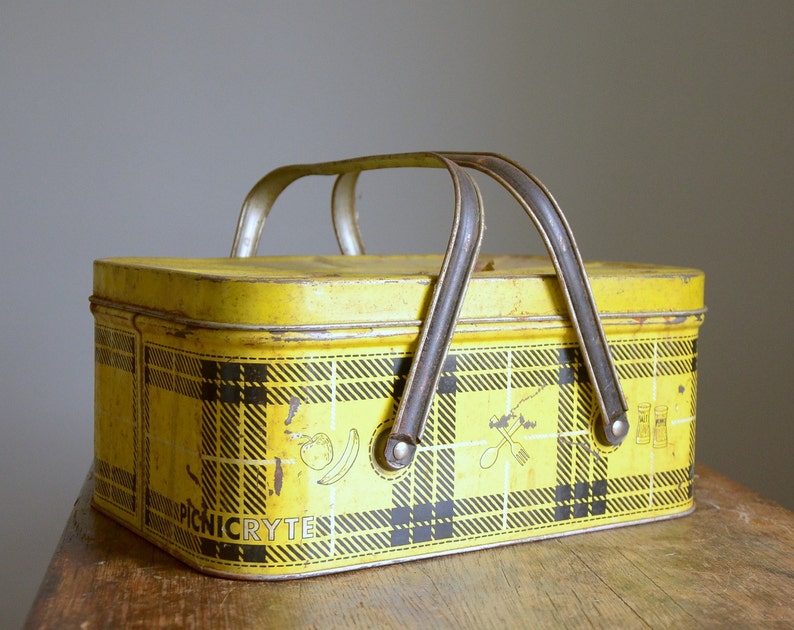Vintage 1950s Metal Nesco Picnic Basket .. Yellow and Black Etsy