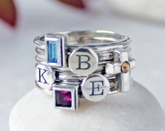 birthstone stackable ring initial rings