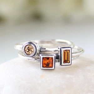 November Birthstone Ring in Silver. Stackable Mothers Ring with Topaz color stone. Perfect gift for November Birthday.