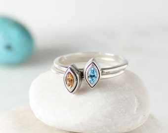 Anel de prata esterlina com pedra de nascimento Marquise: aliança empilhável personalizada