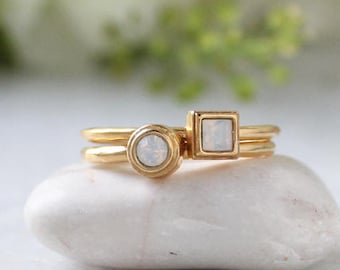 Gold October Birthstone Ring • Stackable Ring with Opal Color Stone • Gift for October Birthday • Stacking Mothers Ring • Gemstone Ring