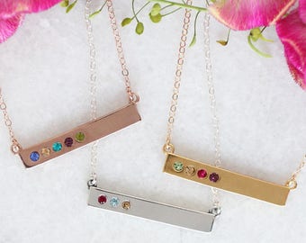 Birthstone Bar Necklace for Mom: Sterling Silver, Gold Vermeil, Rose Gold