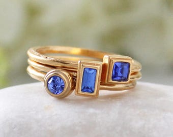 Anello portafortuna di settembre in oro ~ Scegli tu la forma! Anelli d'oro impilabili, anello portafortuna di settembre