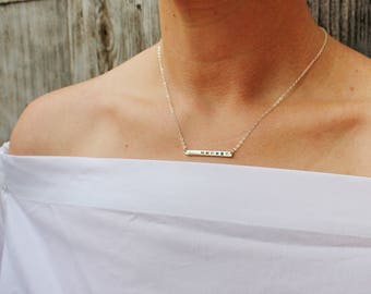 Silver Bar Necklace Touchstone Meditation Necklace My Cup Runneth Over Personalized Jewelry Religious Jewelry Gratitude Necklace