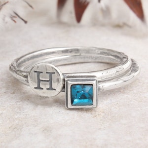 Anelli impilabili in argento sterling Set di anelli con anello portafortuna Anello personalizzato per madri Regalo per la mamma Set di anelli per la festa della mamma