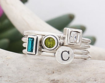 Last Minute Gift • Stack Rings • Sterling Silver Stackable Birthstone Rings • Mothers Rings • Ring for Mom • Gemstone Rings • BEST SELLER