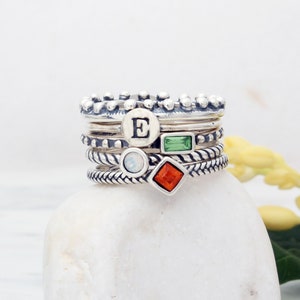 Stacking Silver Bands and Birthstone Rings • Stackable Rings • Stacking Silver Bands • Unique Bands • Gemstone Rings • Handmade Rings