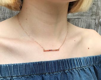 Rose Gold Necklace Birthstone Bar Dainty Necklace with Birthstones Minimalist Necklace Gift for Mom Family Necklace Rose Gold GRATITUDE