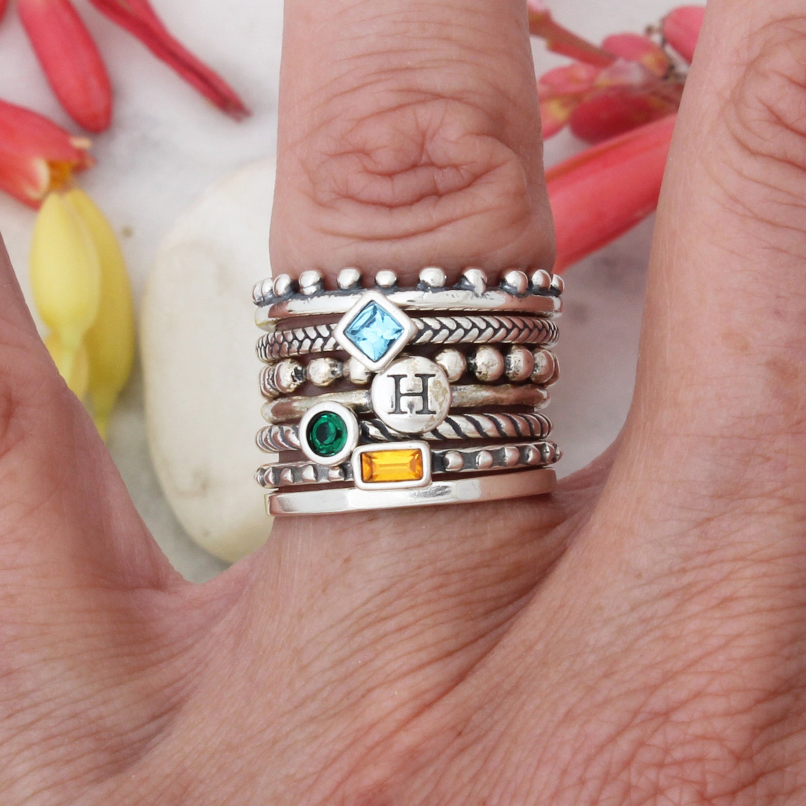 Stacking Silver Bands and Birthstone Rings Stackable Rings - Etsy