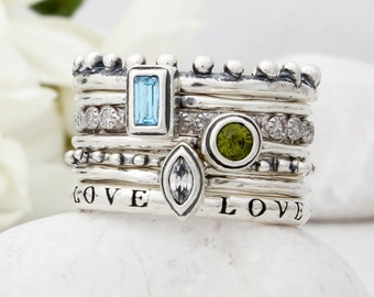 Anelli impilabili • Anelli impilabili in argento • Fasce in argento • Fasce uniche • Anelli con pietre portafortuna • Regalo fatto a mano • Anelli fatti a mano • Regalo