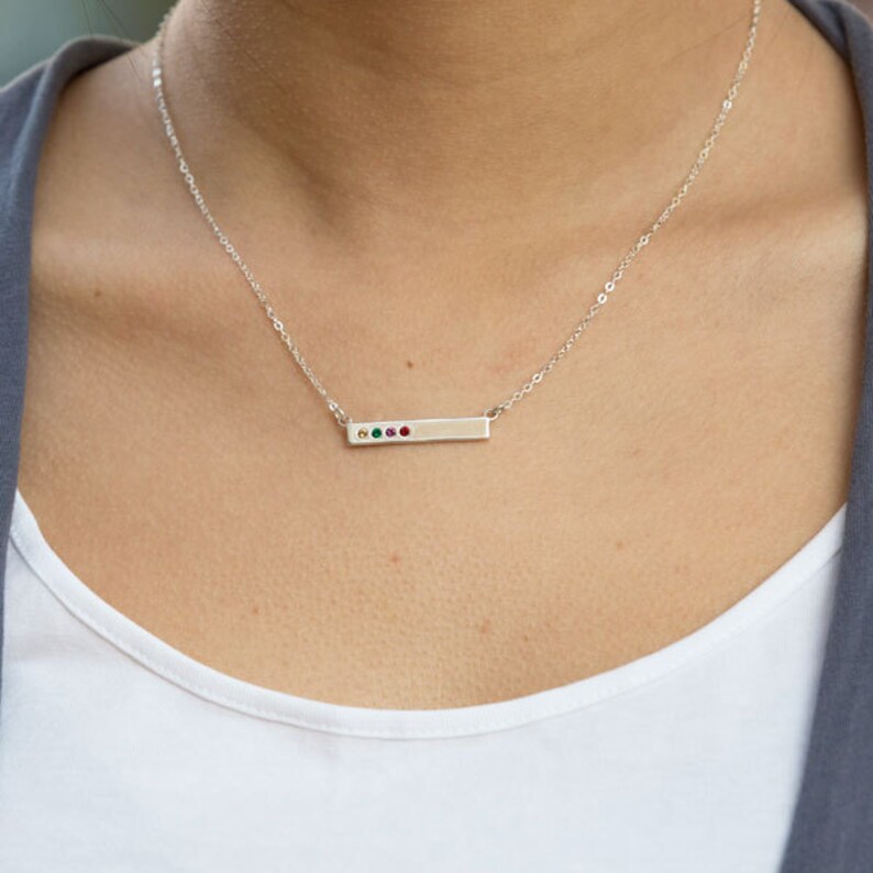 Silver Bar Necklace with Birthstones Stamped with Etsy