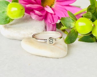 Stackable Initial Rings in Sterling Silver • Mother's Ring • Stacking Initial Ring Set • Sterling Silver Stack Ring • Gift for Mom!