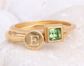 Initial Ring  · Letter Ring · Gift for Her · Personalized Gift · Birthstone Ring · Birthday Gifts · Personalized Jewelry · Handmade Gift