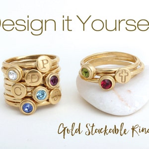 Gouden stapelbare ringenset! Ontwerp je eigen stapel familieringen!