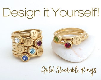Gold Stackable Ring Set! Design your Own Family Ring Stack!