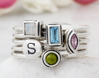 Mother Ring • Wearable Love • Mother's Day Gift • Family Ring • Stackable Rings • Stack Silver Rings • Birthstone Ring • Initial Ring • Gift