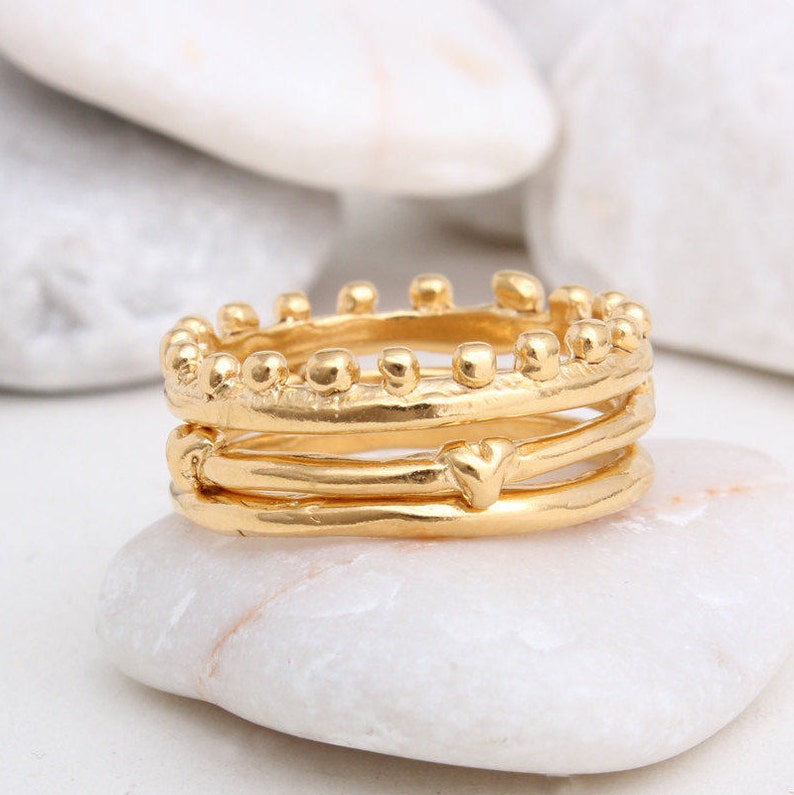 Gold Bands Gold Stacking Rings Stack Rings Handmade Rings Ring Set Stackable Rings Minimalist Ring Dainty 24K Gold Vermeil image 3