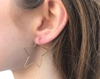 Star Earrings.Statement Earrings.Large Hoop Earring.Dainty Earring.Celestial Earring.Gold Hoop Earring.Silver Hoop Earring