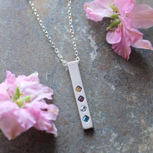 Sterling Silver Bar Necklace with Birthstones Mothers Birthstone Necklace Vertical Bar Necklace Family Birthstone Necklace TOTEM image 4