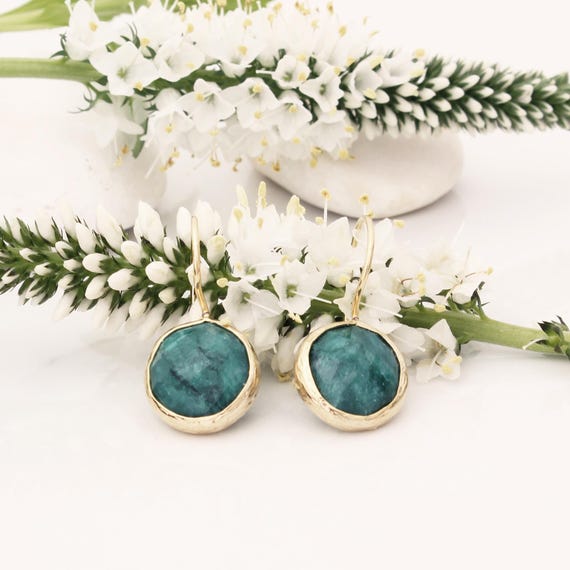 Gold Dangle Gemstone Earrings: Ruby, Emerald, Sap… - image 5