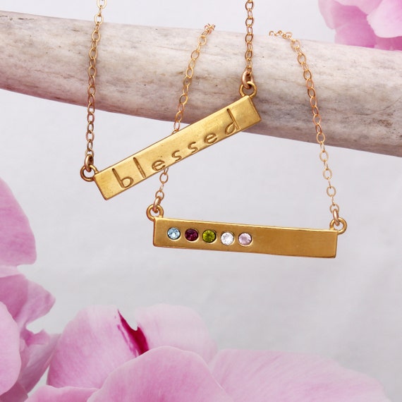 Personalized Birthstone Bar Necklace for Mom – Modern Merrigold