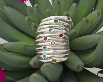 Stacking Birthstone Rings • Mother's Silver Stackable Ring • Simple Band • Minimalist Ring • Stack Rings • Stackable Rings • ORGANIC