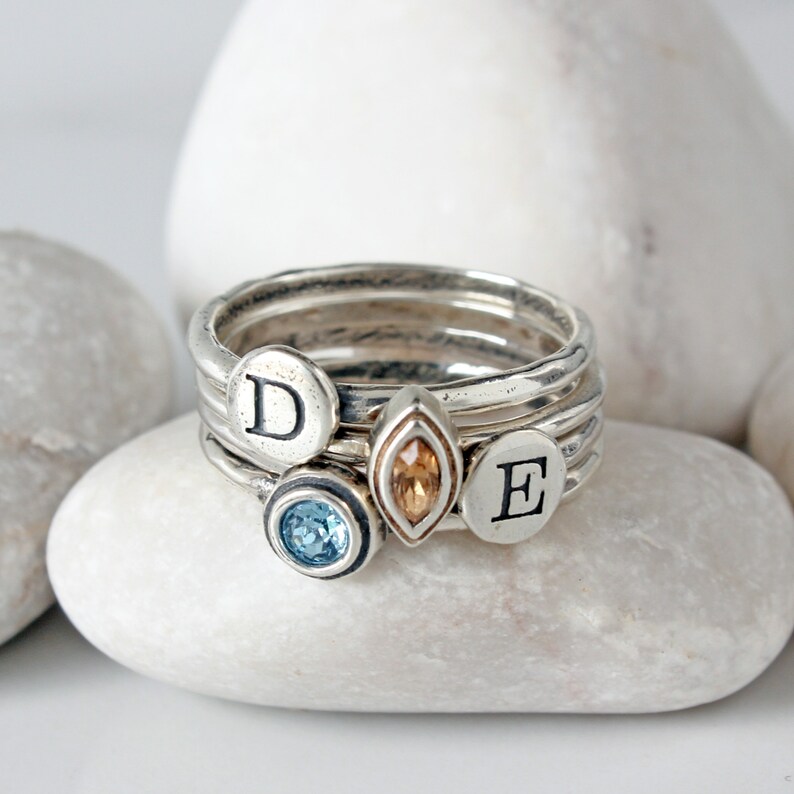 November Birthstone Ring in Silver. Stackable Mothers Ring Etsy