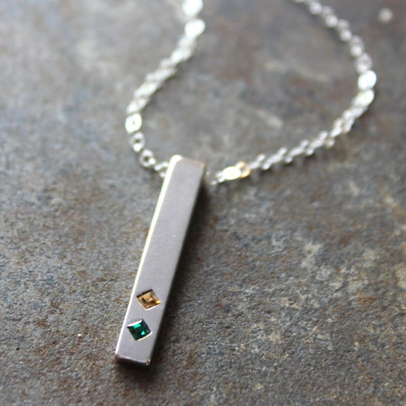 Sterling Silver Bar Necklace with Birthstones Mothers Birthstone Necklace Vertical Bar Necklace Family Birthstone Necklace TOTEM image 5