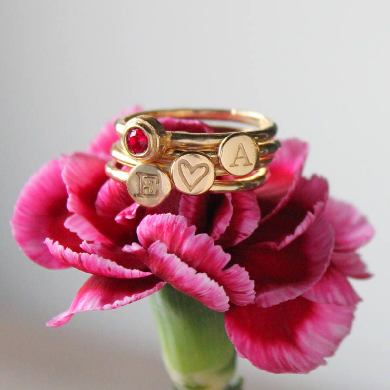 Gold Initial Rings • Set of Two Stacking Rings With Initials • Dainty ...