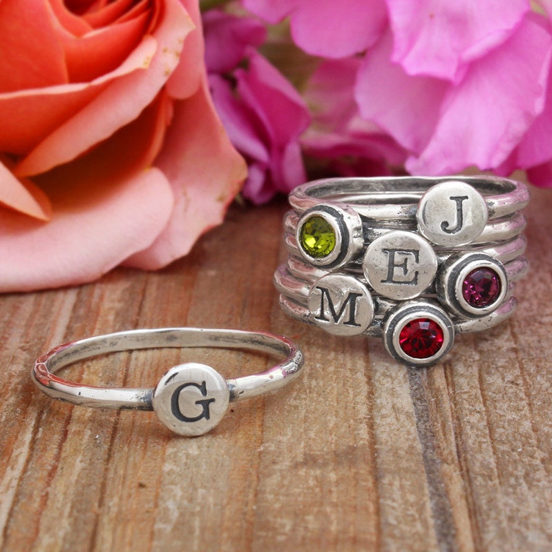 Silver Stackable Initial Rings Stacking Initial Ring Set of Etsy
