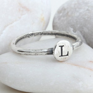 Stack Initial Ring in Sterling Silver • Letter Ring • Mothers Ring • Minimalist Initial Ring • New Mom Gift • Best Mothers Day Gift