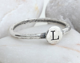 Stack Initial Ring in Sterling Silver • Letter Ring • Mothers Ring • Minimalist Initial Ring • New Mom Gift • Best Mothers Day Gift