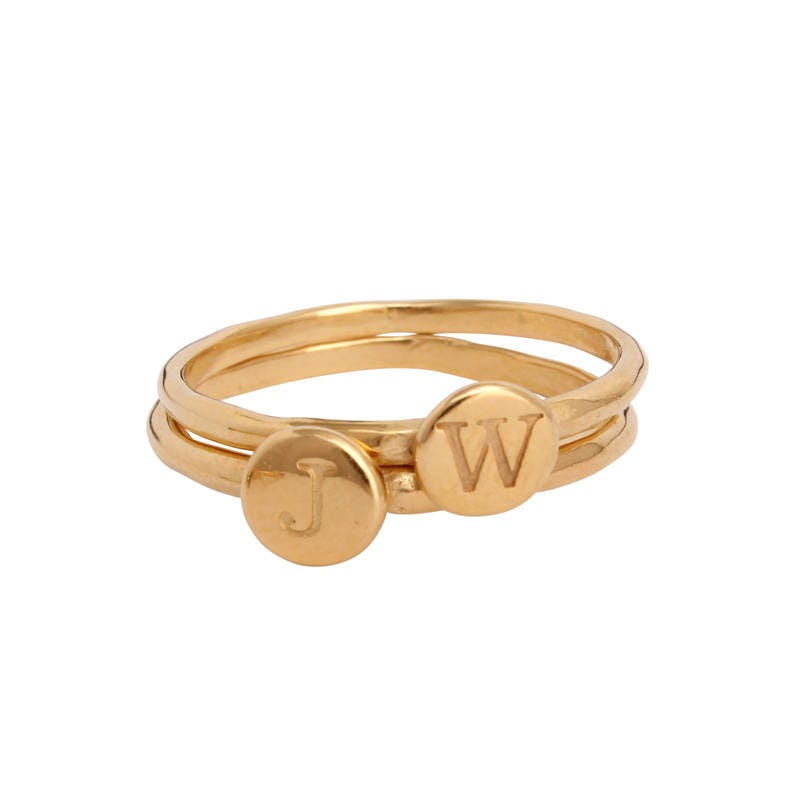 Stackable Iniitals Rings Gold Initial Rings • Set of Two Stacking Rings With Initials • Dainty ...