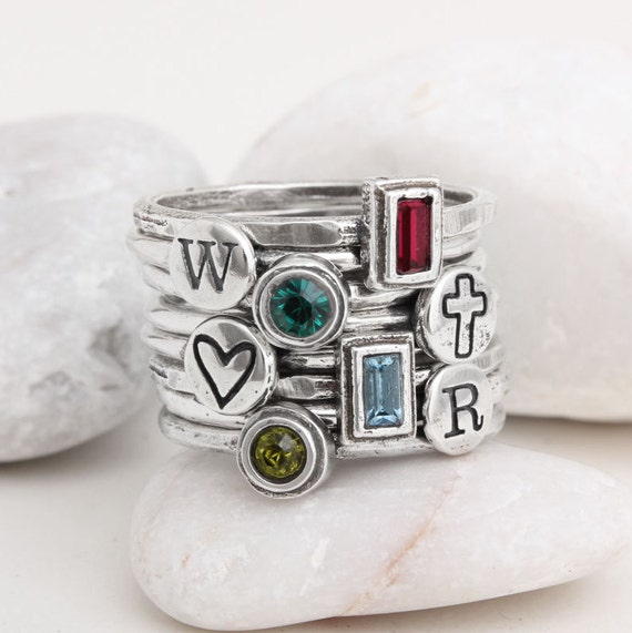 ring with initial and birthstone