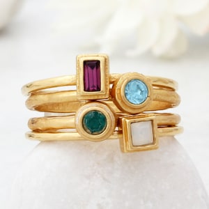 Handmade Gold Vermeil Birthstone Ring Set: Family Stacking Rings